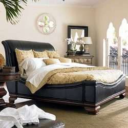Luxury Leather Modern Sleigh Bed with Plush Leather Headboard