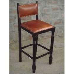 Brown Low Back Leather Bar Chair With Nail Head Trim Accents