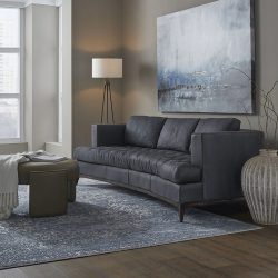 Curved Sofa with Tufted Seat and Wood Exposed Frame Midnight Room