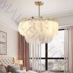 Élan Celeste Plume Chandelier Pendant with Circular Detail Frame