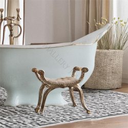 Elegantly Carved Mahogany Bench Stool with Paw Feet-0