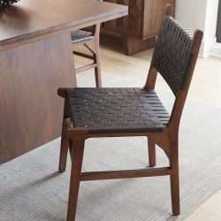Mango Wood Dining Chair Black Lattice Leather Room