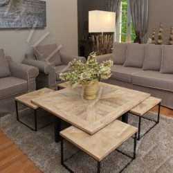 Reclaimed Elm Wood Top Cocktail Table Set Room