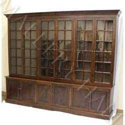 triple section showcase glass bookcase walnut