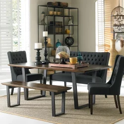 Wood Metal Base Dining Bench Room