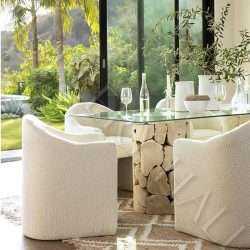 Boucle Dining Bucket-Arm Chair-Ivory