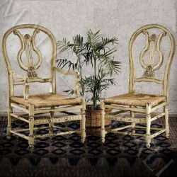 French Harp Back Dining Chair Distressed Parchment Finish