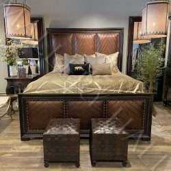 Hand Tooled Leather Bed with Nail Head Trim