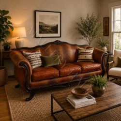 Castellan Carved Wood Frame Custom Sofa