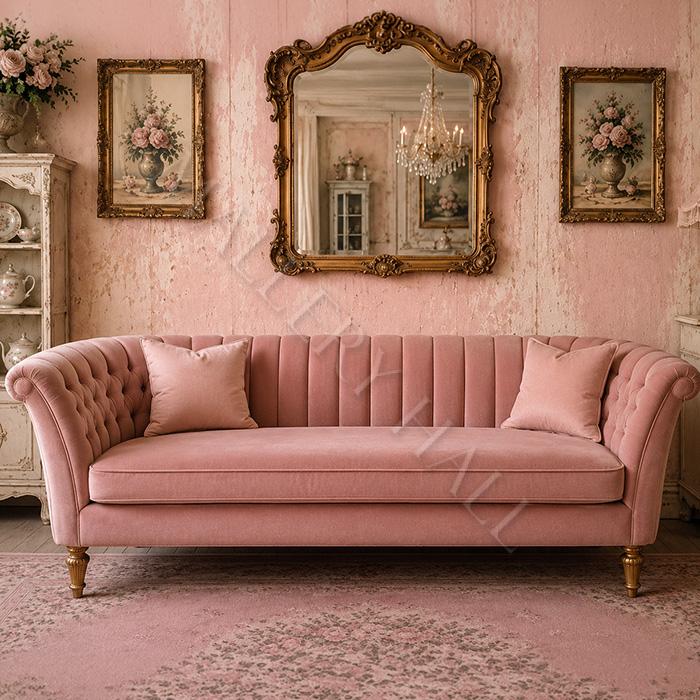 Tessa Sofa in Mohair Velvet with Decorative Tufting