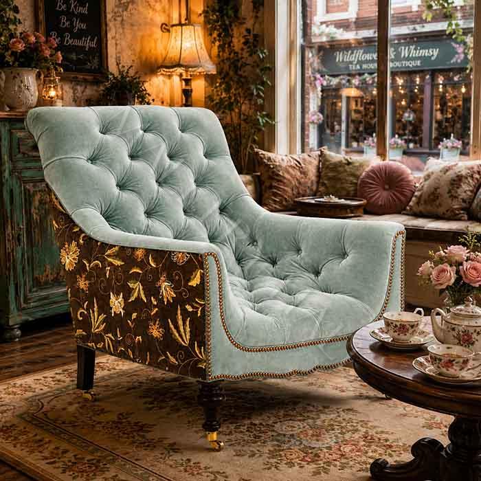 Celadon & Chestnut Tufted Reclining Club Chair-01 Celadon & Chestnut Tufted Reclining Club Chair-01