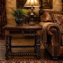 Hacienda Leather End Side Table with Hand Applied Nails
