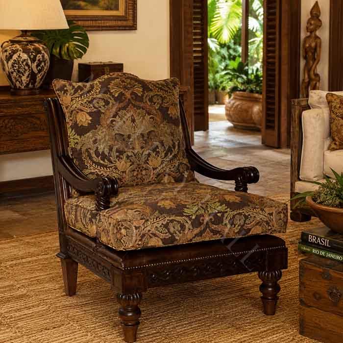 Carved Brazilian Arm Chair Wood Frame-01 Carved Brazilian Arm Chair Wood Frame-01
