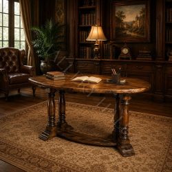 Curved Half Moon Desk with Pecan Finish