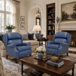 Custom Leather Wing Club Chair Recliner-00