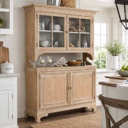 Rustic Mocha Gustavian Sideboard with Two Shelf Hutch