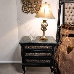 Old World Nightstand Black with Copper Accents Granite Top