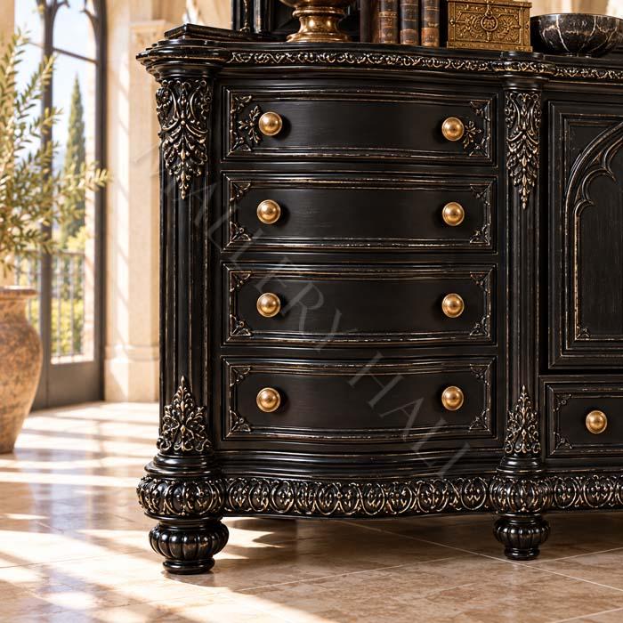 Old World Hand carved Scrollwork Dresser and Mirror
